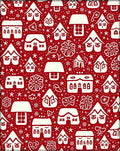 Festive Red Village Whimsical Houses Rug