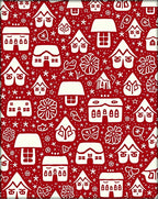 Festive Red Village Whimsical Houses Rug