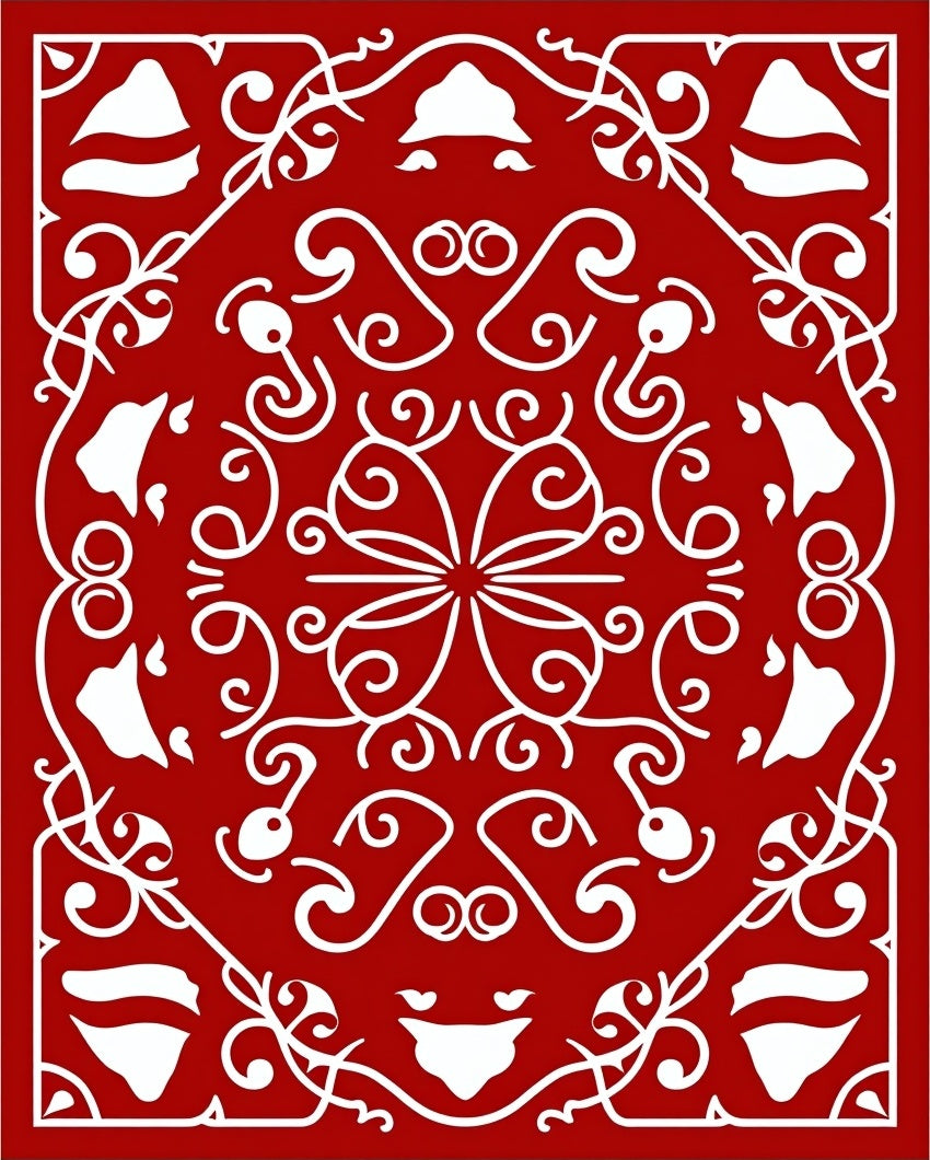 Crimson white ornate medallion Rug