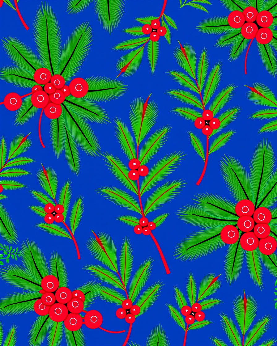 Vibrant Red Berry Evergreen Branch Rug