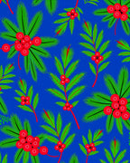Vibrant Red Berry Evergreen Branch Rug