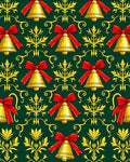Gold Bells Red Bow Festive Green Accent Rug