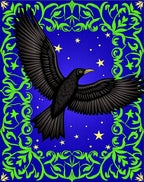 Midnight Crow with Green Swirl Border Rug