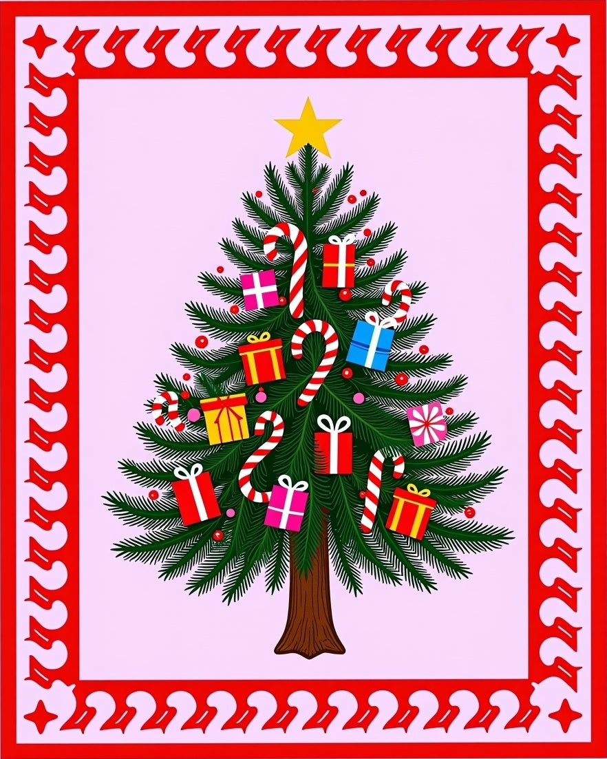 Festive Christmas Tree Gifts Candy Canes Rug