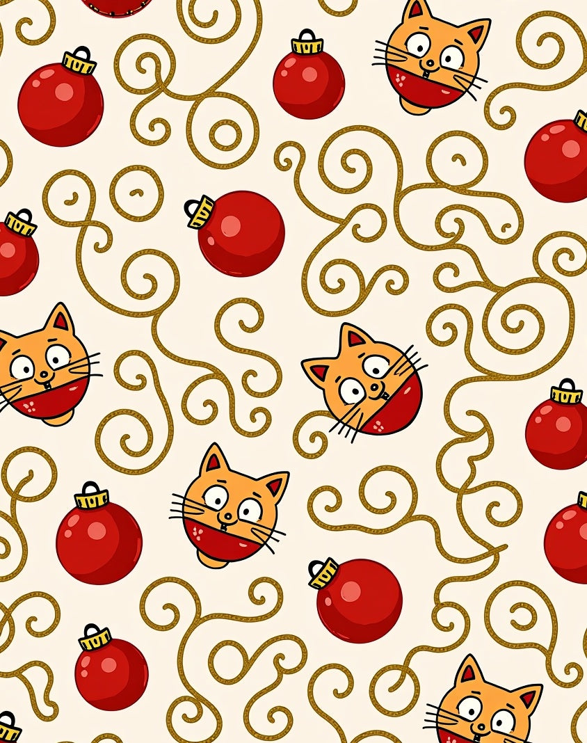 Christmas Cat Ornaments Swirls Rug