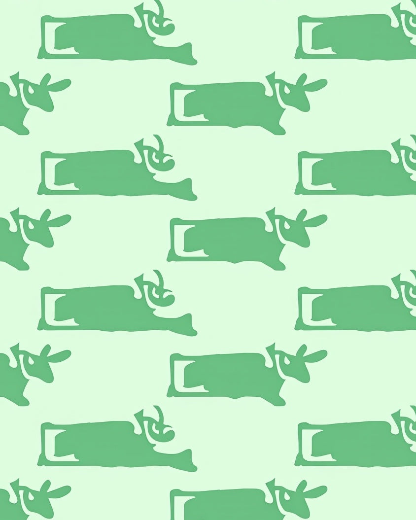 Light Green Abstract Cow Repeat Rug