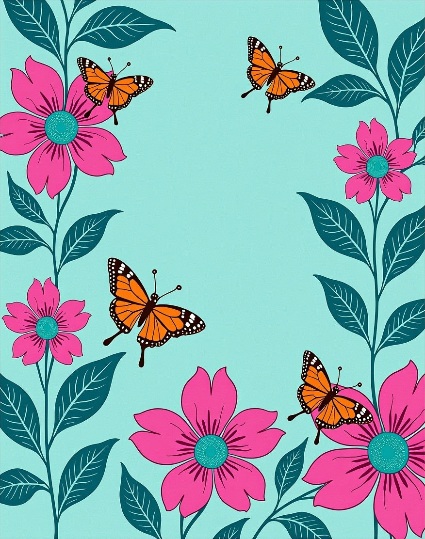 Bright Pink Floral Orange Butterfly Garden Rug