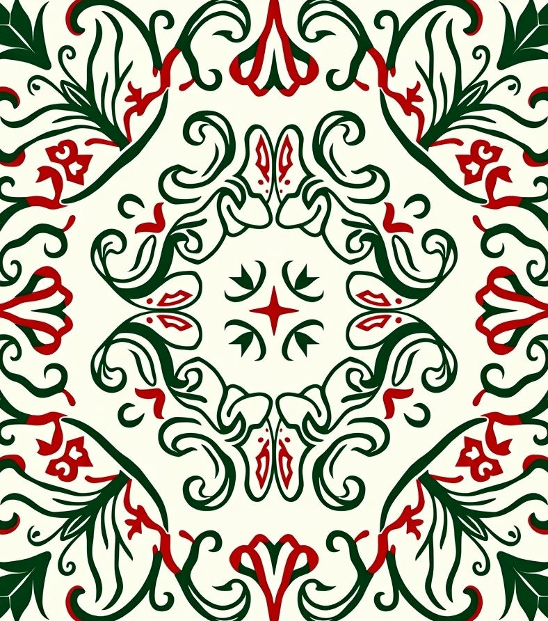 Crimson Green Curved Floral Medallion Rug