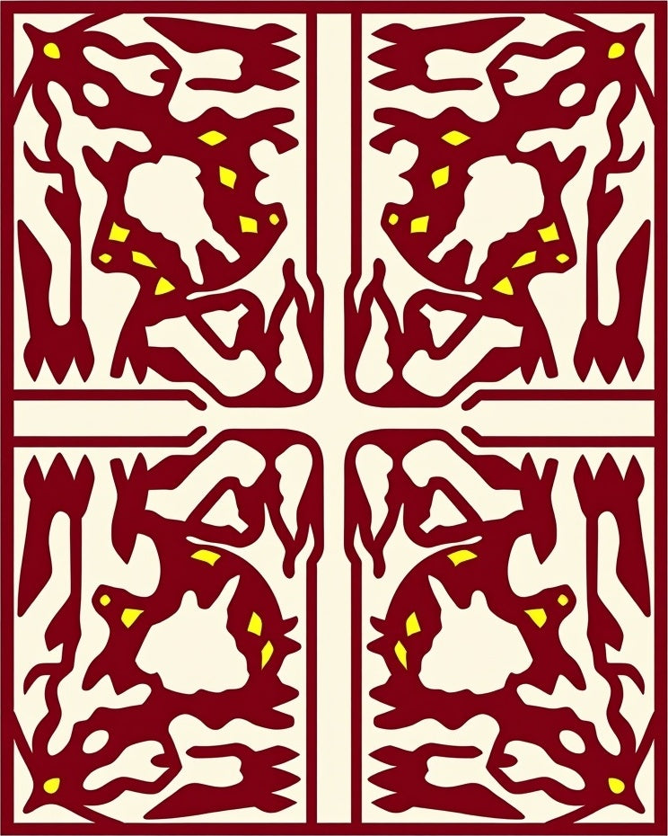 Crimson Yellow Stag Medieval Tapestry Rug