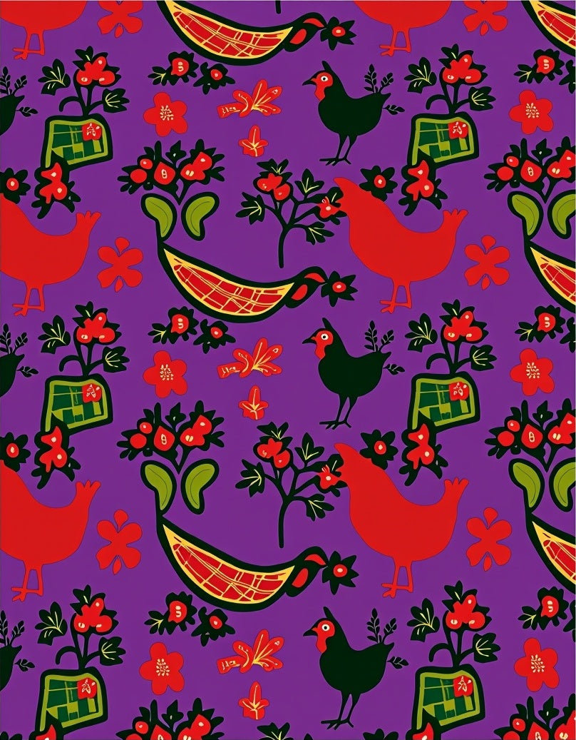 Whimsical Red Hen Folk Art Rug