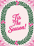 Pink Green Floral Wreath Festive Script Rug