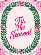 Pink Green Floral Wreath Festive Script Rug