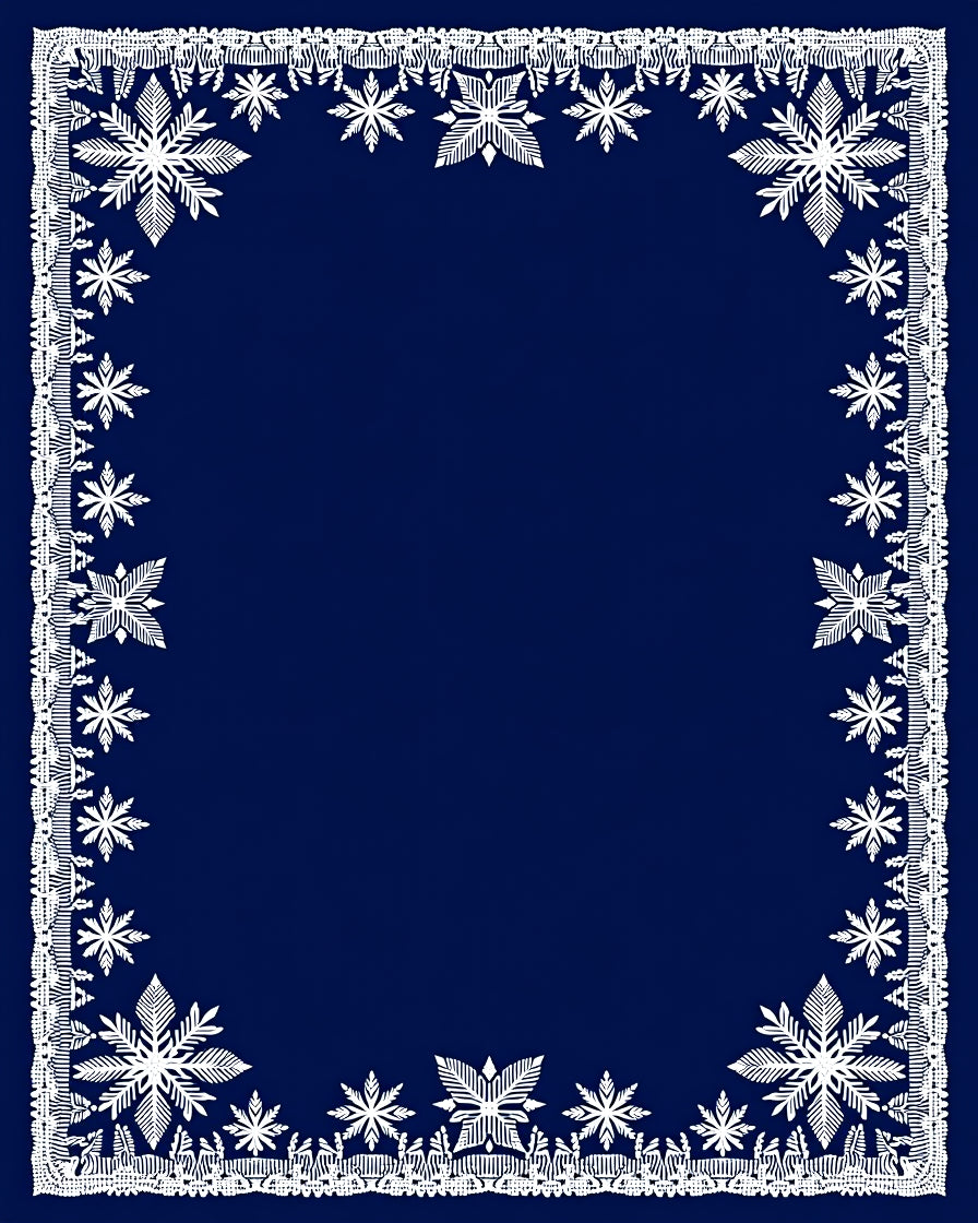 Winter White Snowflake Navy Blue Border Rug