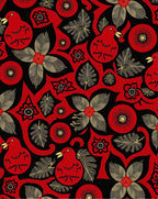 Red Black Golden Bird Floral Rug