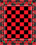 Bold Red Black Checkerboard Floral Border Rug