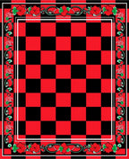 Bold Red Black Checkerboard Floral Border Rug