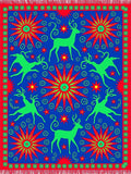 Vibrant Blue Green Red Deer Stars Rug