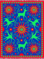 Vibrant Blue Green Red Deer Stars Rug