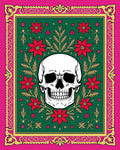 Dark Green Skull Floral Frame Rug