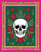 Dark Green Skull Floral Frame Rug