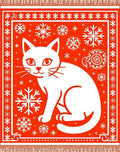 Red White Cat Snowflake Festive Rug