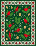 Red Cardinal Evergreen Branch Christmas Rug