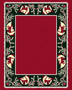 Crimson Green Floral Bird Border Rug