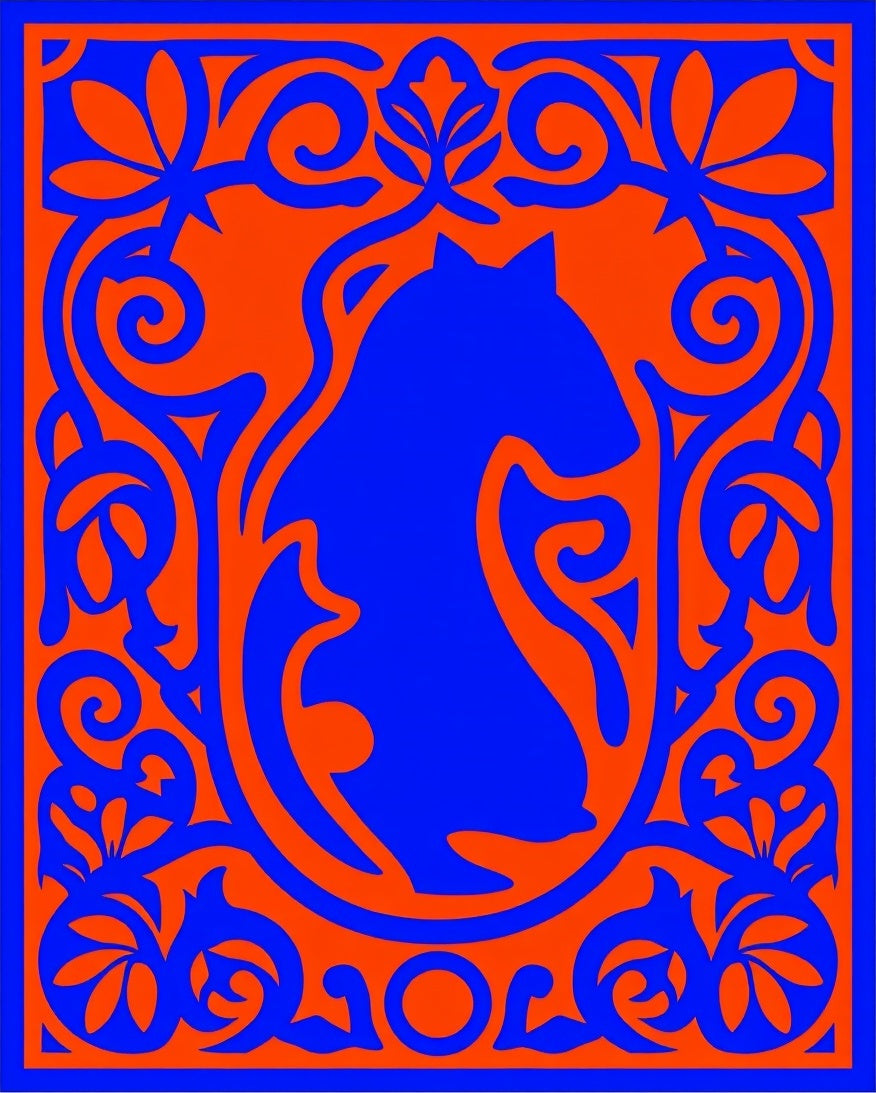 Vibrant Blue Horse Orange Floral Border Rug