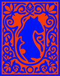 Vibrant Blue Horse Orange Floral Border Rug