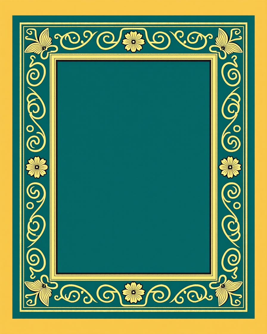 Golden Floral Butterfly Frame Rug