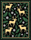 Golden Deer Snowy Forest Border Rug