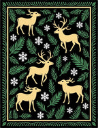 Golden Deer Snowy Forest Border Rug