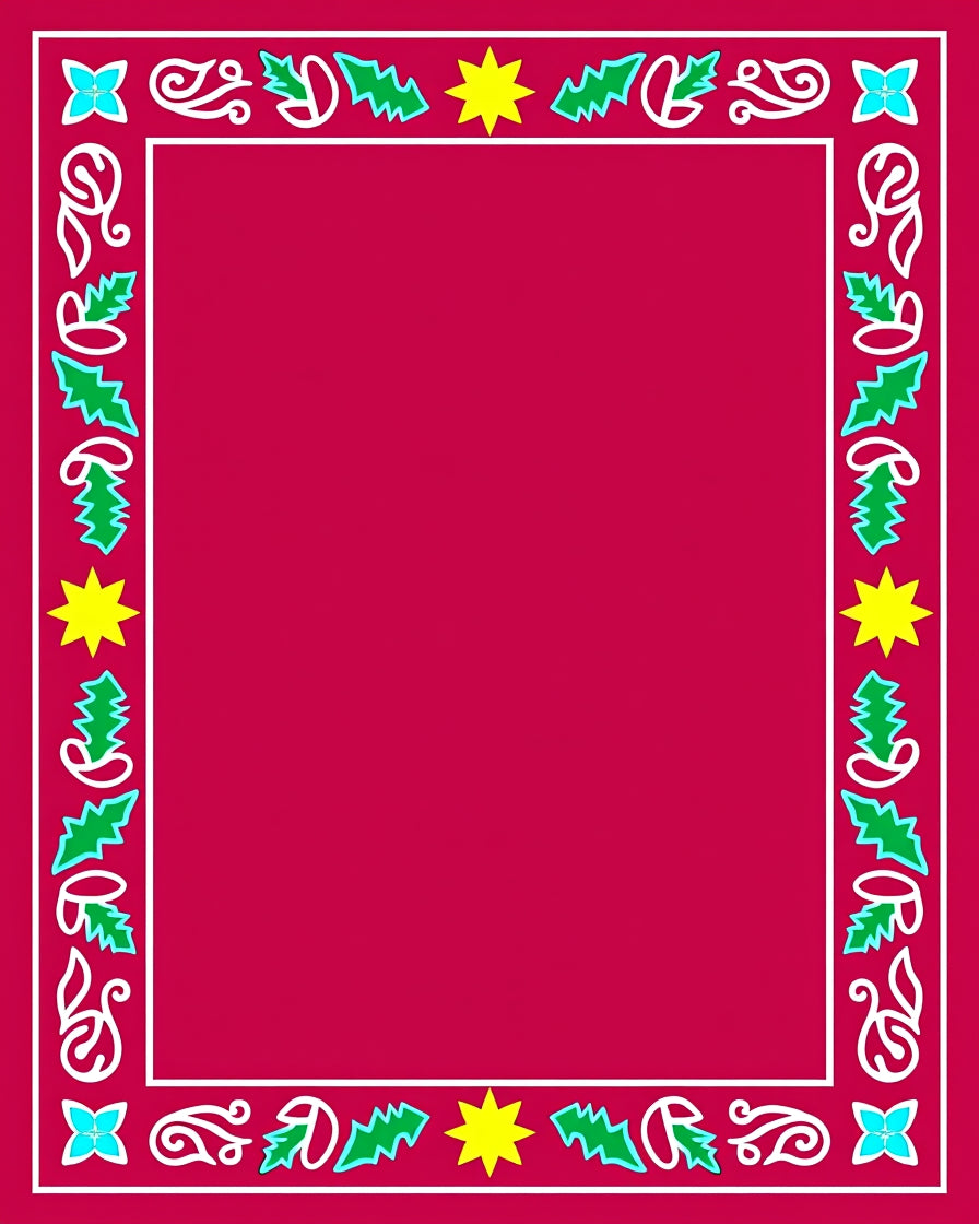 Red White Green Yellow Holly Star Border Rug