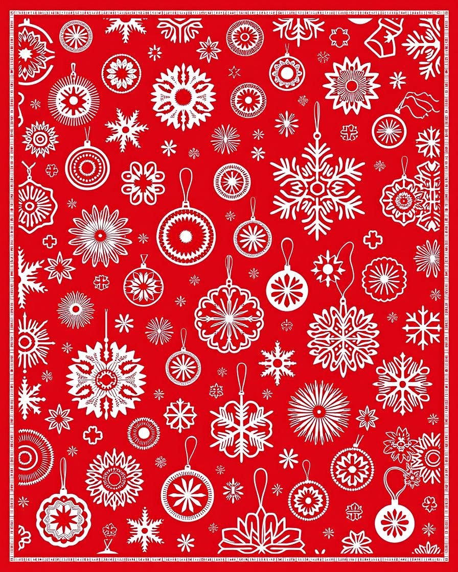 Festive Red White Snowflake Ornament Arrangement Rug