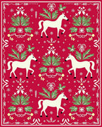 Red White Horse Garden Folk Art Rug