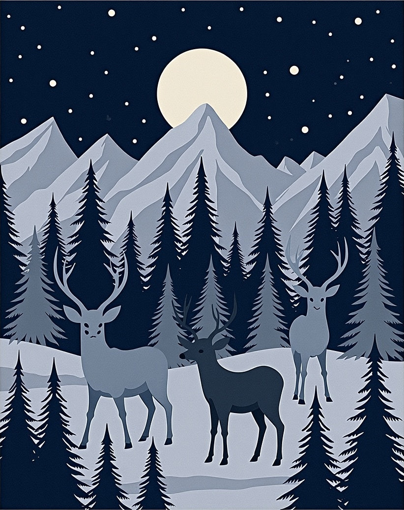 Midnight Winter Deer Moon Forest Rug