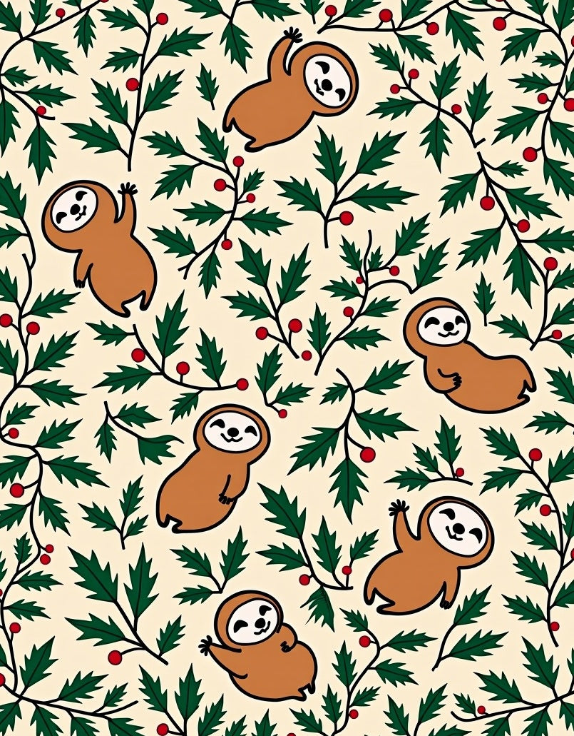 Cute Sloth Holly Berry Background Rug