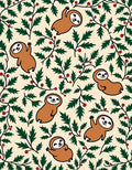 Cute Sloth Holly Berry Background Rug