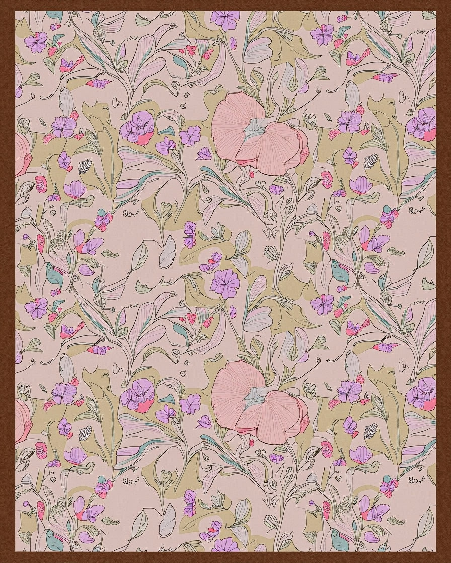 Vintage Pink Floral Botanical Garden Rug