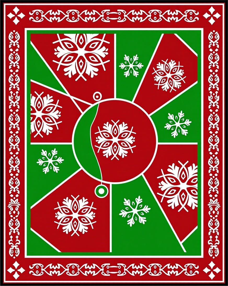 Crimson Green Snowflake Medallion Rug