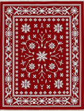 Crimson White Snowflake Folk Art Rug