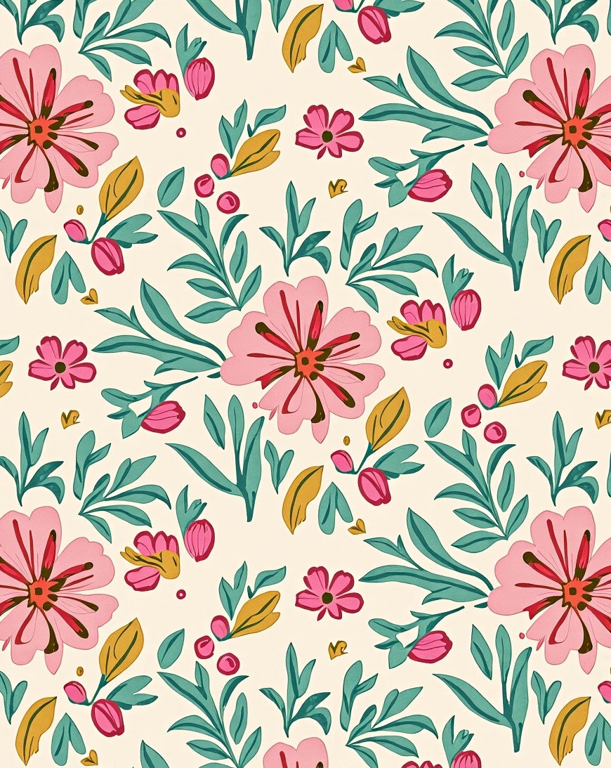 Pink Red Floral Meadow Scatter Rug