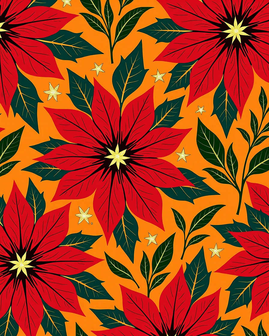 Crimson Poinsettia Orange Star Flower Rug