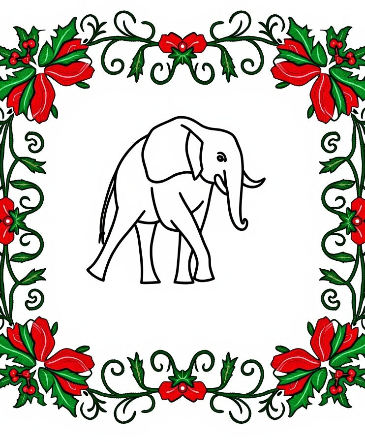 Holiday Red Green Floral Elephant Rug