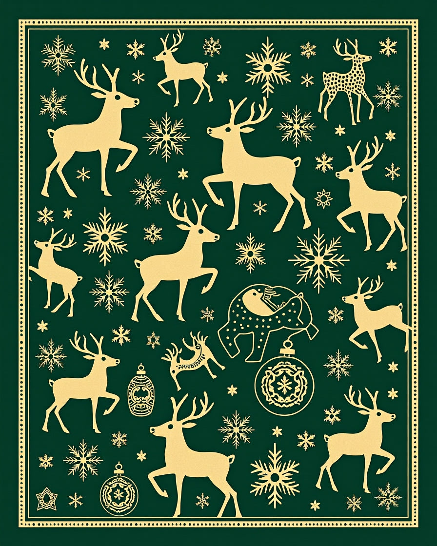 Golden Deer Snowflakes Festive Ornament Rug