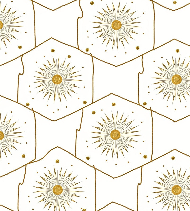 Golden Sunburst Hexagon Celestial Rug