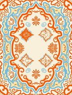 Orange Blue Floral Medallion Rug