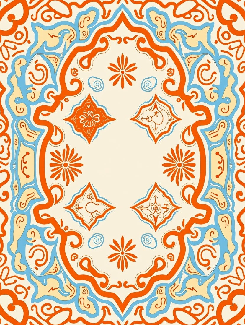 Orange Blue Floral Medallion Rug