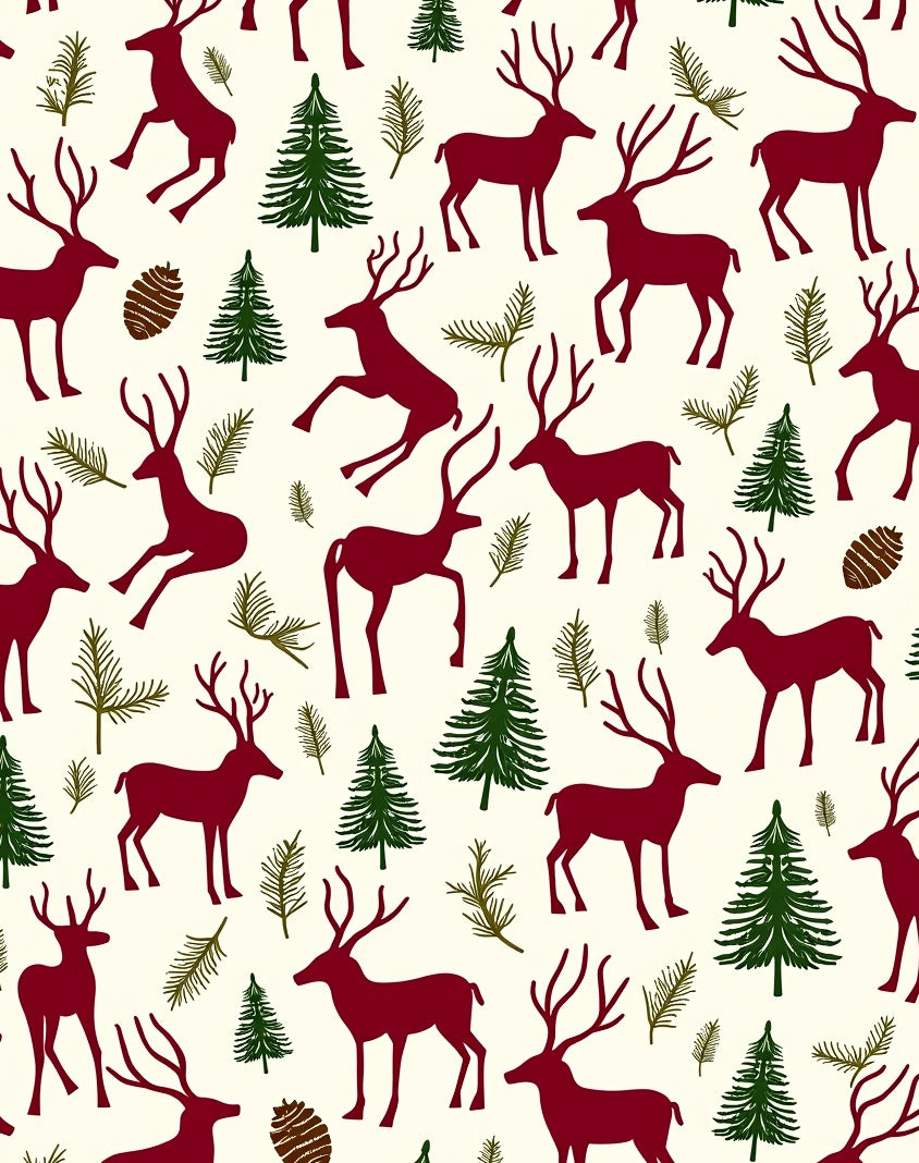 Deep Red Reindeer Forest Scene Rug