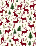Deep Red Reindeer Forest Scene Rug